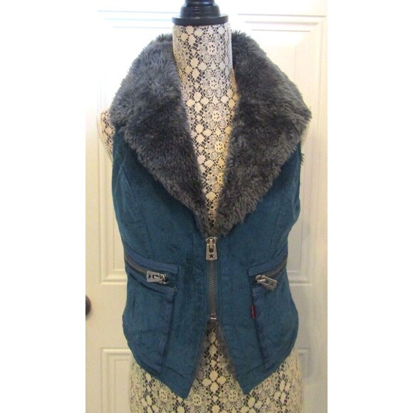 Levi’s Vest Sample Garment Blue Corduory Faux Fur Lined Womens Size M - Picture 2 of 11